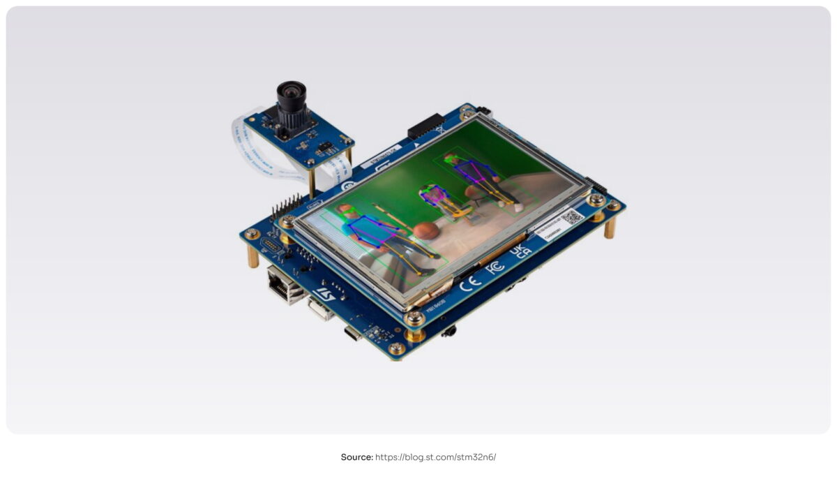 he STM32N6 Discovery Kit with a sensor running a person detection application