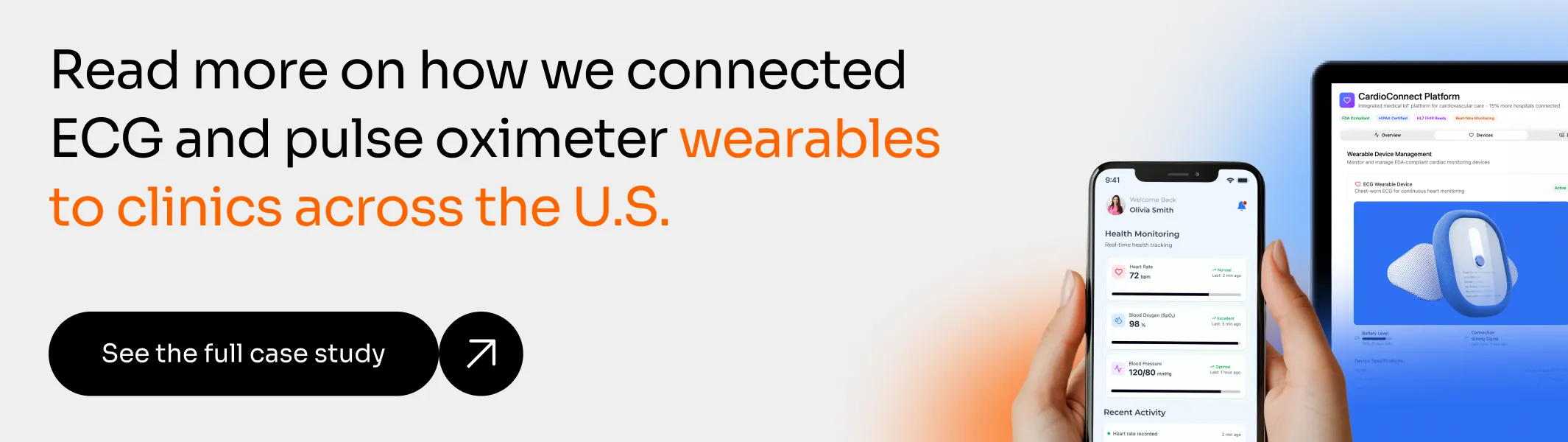 Connected ECG and pulse oximeter wearables to hospital EHR systems